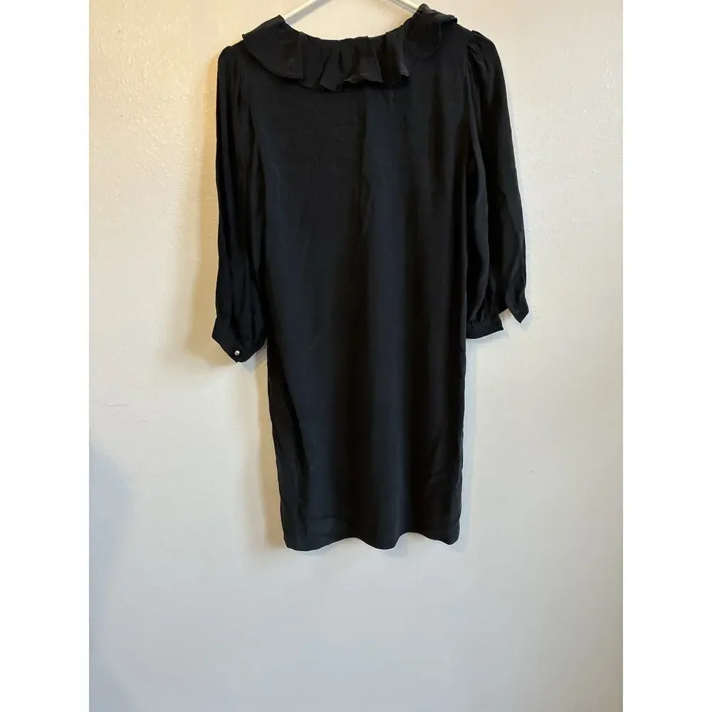 VTG 90s Black Silk Dress Ruffle Collar Whimsygoth Steampunk Vamp Dark Fairy S